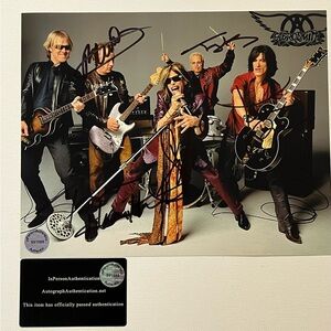 Signed 8 x 10, 4 members of Aerosmith 8 x 10 photograph, InPersonAuthentication
